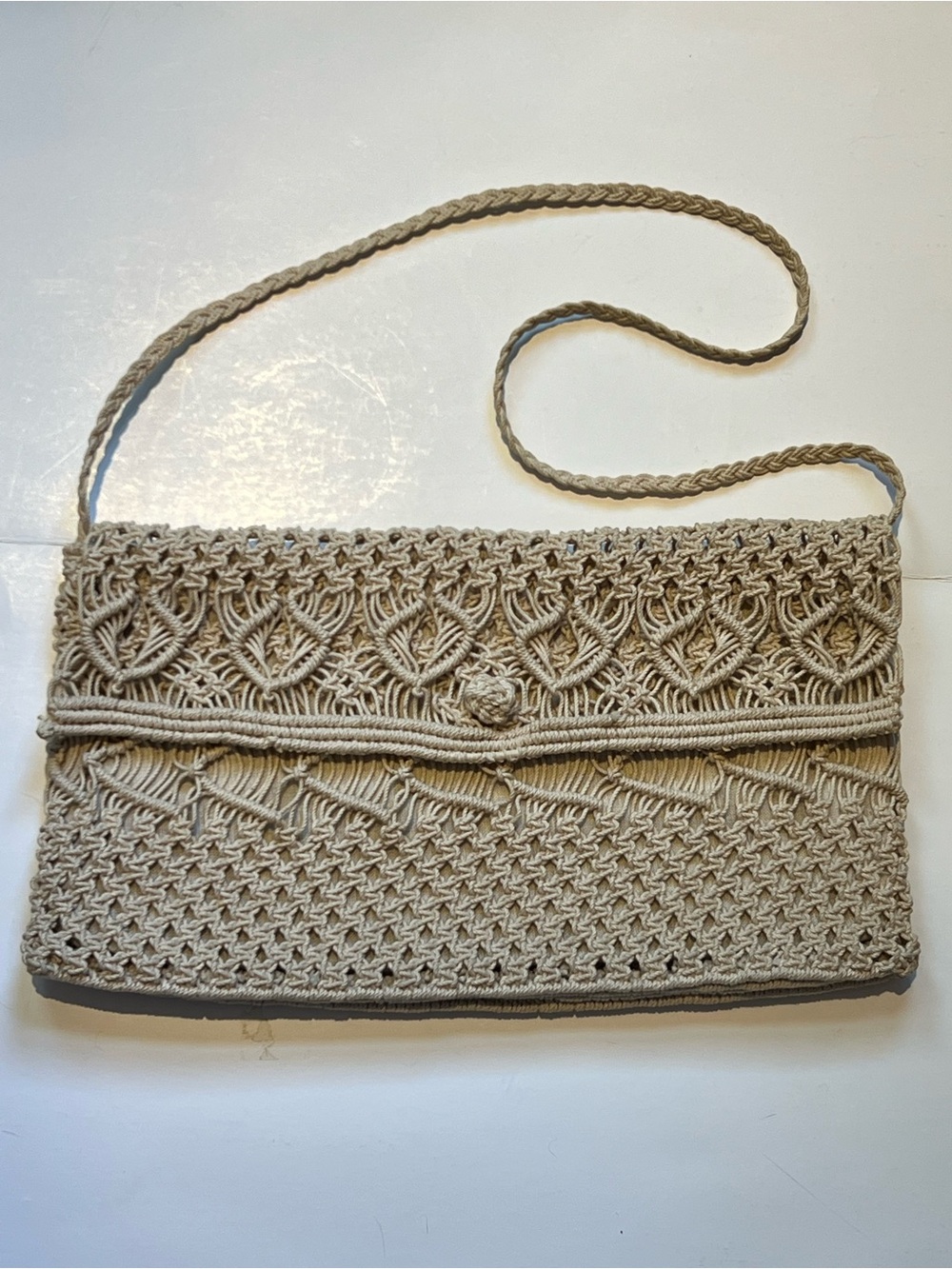 Vintage Beige Woven Macramé Crossbody/Shoulder/Clutch Bag